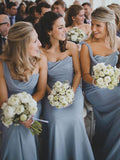 Cheap One Shoulder Column Chiffon Ruffles Long Bridesmaid Dress, BD62