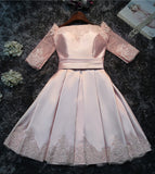 Cute A-Line Half-sleeves Lace up Back Short Bridesmaid Dress with Appliques from simidress.com
