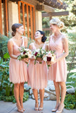 Simple Pink A-line V-neck Chiffon Short Bridesmaid Dresses, Wedding Party Dress, BD79
