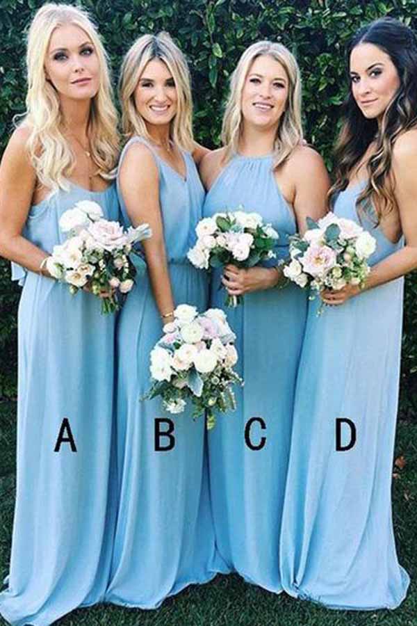 Cheap Sky Blue Long Mismatched Bridesmaid Dress Wedding Party Dresses, BD85