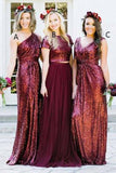 Mismatched Burgundy Sequins Bridesmaid Dresses Wedding Party Dresses, BD86