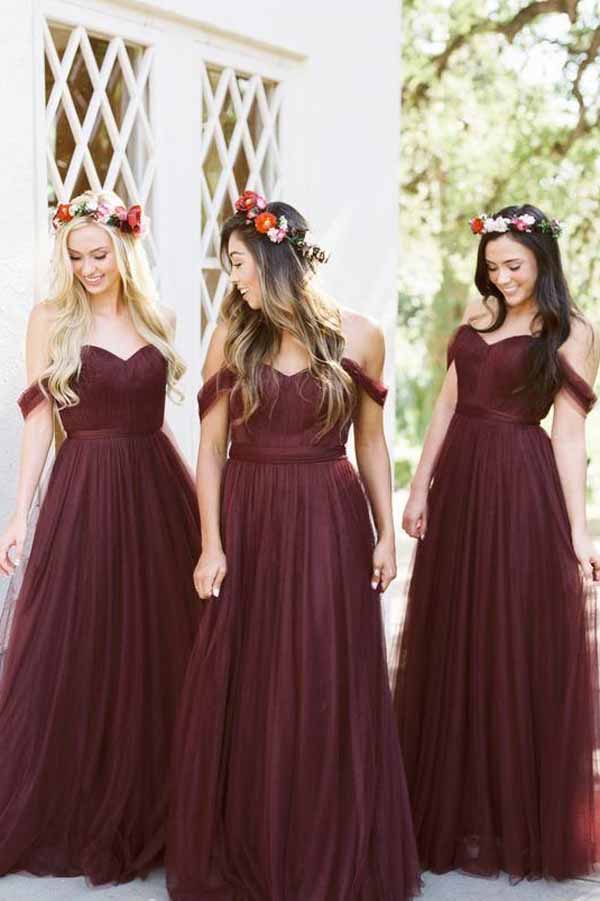 Burgundy Off Shoulder Tulle Different Bridesmaid Dresses Long, BD87 Simidress Burgundy Off Shoulder Tulle Different Bridesmaid Dresses Long, BD87 Simidress