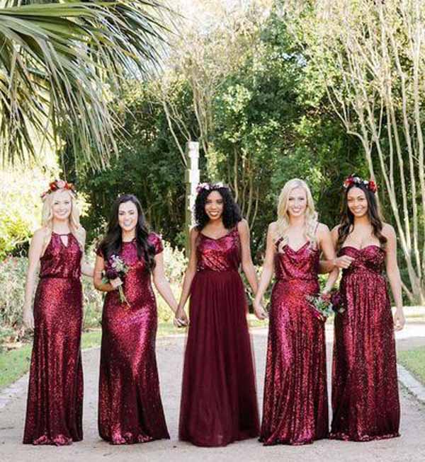 Burgundy bridesmaid sales dresses modest