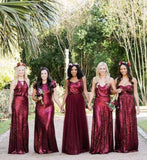 Simidress.com offer Burgundy Sequins Lace Modest Mismatched Long Bridesmaid Dresses online, BD88