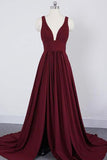 simidress.com offer Simple Burgundy A-line Deep V-neck Cheap Bridesmaid Dresses For Wedding, BD90