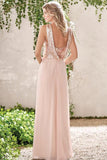 Rose Gold Chiffon A-line Backless Spaghetti Straps Sequins Bridesmaid Dress, BD091 supplied by simidress.com
