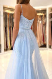 Baby Blue Tulle Lace Mermaid Spaghetti Straps Prom Dresses, Eveing Gown, SP726 | cheap prom dress | blue prom dresses | mermaid prom dresses | www.simidress.com