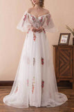Beautiful A-line Off-the-Shoulder Wedding Dresses, Appliques Prom Dresses, SW524