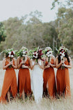 Beautiful A-line V-neck Spaghetti Straps Bridesmaid Dresses With Side Slit, BD122 | a line bridesmaid dresses | orange bridesmaid dresses | wedding party dress | www.simidress.com