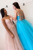 Beautiful A-line V-neck Spaghetti Straps Lace Appliques Long Prom Dresses, SP770 | long formal dresses | tulle prom dresses | lace prom gown | www.simidress.com