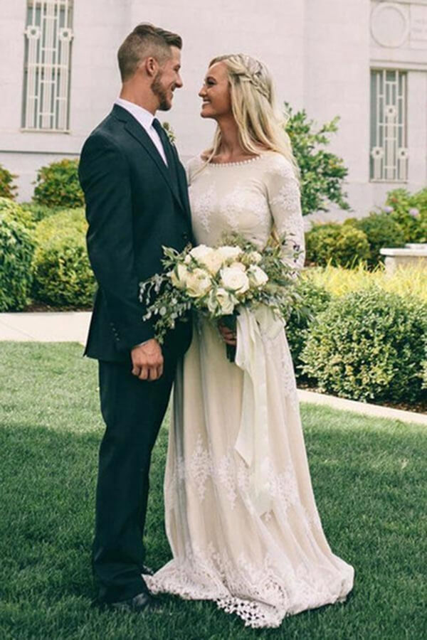Beautiful Boho A-Line Lace Long Sleeves Wedding Dresses, Bridal Gown, SW434 | long sleeves wedding dresses | beach wedding dress | wedding gowns | www.simidress.com