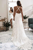 Beautiful Ivory Lace A-line V-neck Wedding Dresses, Bridal Dress with Slit, SW417 | lace wedding dress | ivory wedding dress | wedding dress | bridal gown | www.simidress.com
