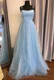 Beautiful Sky Blue Tulle Star A-line Long Prom Dresses, Formal Dresses, SP796 | blue prom dresses | a line prom dress | cheap prom dresses | www.simidress.com