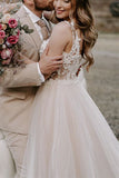 Beautiful Tulle A-line Cap Sleeves Wedding Dresses With Appliques, SW422 | lace wedding dresses | bridal dress | cheap wedding dress | beach wedding dress | www.simidress.com