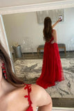 Beautiful Tulle A-line Sweetheart Lace Appliques Prom Dresses With Slit, SP841 | lace prom dresses | long formal dresses | evening gown | simidress.com