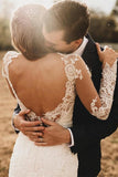 Beautiful Tulle Lace Ivory V-neck Long Sleeves Wedding Dresses, Bridal Gowns, SW453 | backless wedding dresses | wedding gowns | cheap lace wedding dress | www.simidress.com