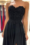 Black Chiffon Lace A-line Sweetheart Prom Dresses, Long Formal Dress, SP804 | chiffon prom dresses | a line prom dresses | long formal dresses | www.simidress.com