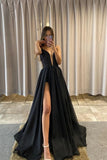 Black Chiffon Sequins A-line V-neck Detachable Skirt Long Prom Dresses, SP933
