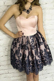 Black Lace A-line Sweetheart Neck Strapless Short Homecoming Dresses, SH605 | cheap homecoming dresses | lace homecoming dresses | graduation dress | simidress.com