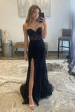 Black Mermaid Strapless Lace Prom Dresses, Evening Dresses With Split, SP852 | black prom dresses | slit prom dresses | evening gown | simidress.com