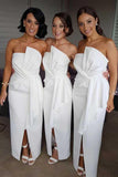 Black Sheath Bow Strapless Short Bridesmaid Dresses With Middle Slit, BD116 | white bridesmaid dresses | short bridesmaid dresses | wedding guest dresses | www.simidress.com