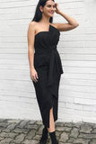 Black Sheath Bow Strapless Short Bridesmaid Dresses With Middle Slit, BD116 | mother of the bride dress | wedding party dresses | bridesmaid outfit | www.simidress.com