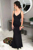 Black Stretch Satin Mermaid Court Train Prom Dress With Lace Appliques, SP858