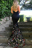 Black Stretch Satin Mermaid Court Train Prom Dress With Lace Appliques, SP858 | long prom dress | evening dresses | evening gown | simidress.com