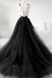 Black Tulle A-line V-neck Prom Dresses With Lace Appliques, Party Dress, SP954 | cheap prom dresses | long prom dress | long formal dress | simidress.com