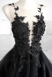 Black Tulle A-line V-neck Prom Dresses With Lace Appliques, Party Dress, SP954 | evening dresses | tulle prom dress | prom dresses for teens | simidress.com