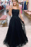 Black Tulle Lace Spaghetti Straps Backless Prom Dresses, Evening Dresses, SP926 | simple prom dresses | new arrivals prom dresses | long formal dresses | simidress.com