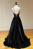 Black Velvet A-line V-neck Spaghetti Straps Prom Dresses, Evening Dresses, SP886 | simple prom dresses | cheap long prom dresses | evening gown | simidress.com