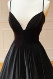 Black Velvet A-line V-neck Spaghetti Straps Prom Dresses, Evening Dresses, SP886 | party dresses | long formal dress | prom dresses online | simidress.com