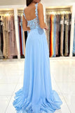 Blue Chiffon A-line Lace Appliques Prom Dresses, Long Formal Dresses, SP865 | simple prom dresses | evening dresses | evening gown | simidress.com