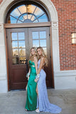 Blue Mermaid Sequins Spaghetti Straps V-neck Prom Dresses With Split, SP880 | sparkly prom dresses | long formal dresses | prom dresses near me | simidress.com