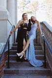 Blue Mermaid Sequins Spaghetti Straps V-neck Prom Dresses With Split, SP880 | mermaid prom dresses | shiny prom dresses | evening dress | simidress.com