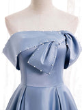 Blue a line prom dresses | satin prom dresses | cheap prom dresses | beaded prom dresses | www.simidress.com