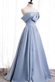 Blue Satin A-line Off-the-Shoulder Beaded Prom Dresses, Evening Gown, SP774 | cheap prom dresses | long prom dress | evening gown | www.simidress.com