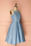 Blue Satin Halter A-line Homecoming Dress, Party Dress, Short Prom Dress, SH566 | a line homecoming dresses | graduation dresses | short party dresses | www.simidress.com