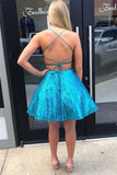 Blue Sequins A-line Criss-Cross Homecoming Dresses, Graduation Dresses, SH591 | short prom dresses | short party dresses | short homecoming dresses online | simidress.com​