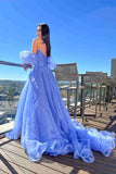 Blue Tulle A-line Princess Puff Sleeves Pleated Prom Dresses, Evening Gown, SP860 | prom dresses near me | simple prom dresses | party dresses | simidress.com