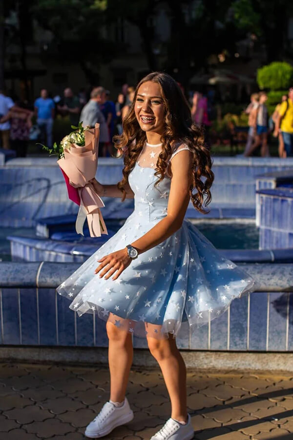 Blue Tulle A-line Scoop Neck Homecoming Dresses SH576 | Simidress Blue Tulle A-line Scoop Neck Homecoming Dresses SH576 | Simidress