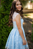 Blue Tulle A-line Scoop Neck Homecoming Dresses, Short Prom Dresses, SH576 | a line homecoming dress | dresses for homecoming | short party dress | www.simidress.com