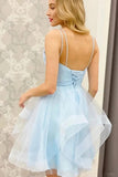 Blue Tulle A-line V-neck Cheap Homecoming Dresses, Short Prom Dresses, SH598 | blue homecoming dress | homecoming dresses online | sweet 16 dresses | simidress.com