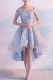 Blue Tulle Lace A-line High Low Homecoming Dresses, Short Prom Dresses, SH570