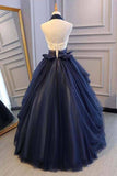 Blue Tulle Lace Ball Gown Deep V-neck Backless Prom Dresses, Evening Dress, SP765 | evening dresses | evening gown | party dresses | www.simidress.com