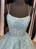 Blue Tulle Lace Scoop Spaghetti Straps Prom Dresses, Long Formal Dress, SP734 | lace long prom dresses | cheap prom dresses | long formal dress | www.simidress.com