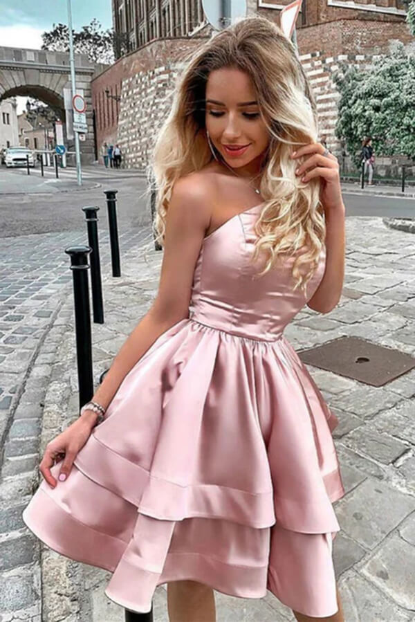 Blush Pink A-line One Shoulder Homecoming Dresses, Short Prom Dresses, SH608 | pink homecoming dresses | cheap homecoming dresses | short party dress | simidress.com