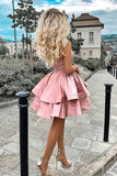 Blush Pink A-line One Shoulder Homecoming Dresses, Short Prom Dresses, SH608 | school event dresses | graduation dresses | homecoming dresses online | simidress.com