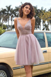 Blush Pink Sequins A-line Open Back Homecoming Dress, Short Prom Dresses, SH594 | sweet 16 dress | short dresses for prom | pink homecoming dresses | simidress.com